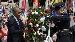 President Obama laying a wreath at the Tomb of the Unknown Soldier